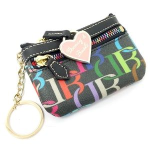 Dooney & Bourke women’s black & Multicolor Key Chain Wallet leather 4.5” x 3”